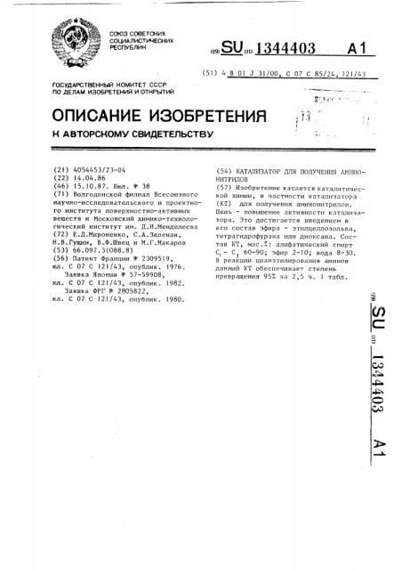 Катализатор для получения аминонитрилов (патент 1344403)