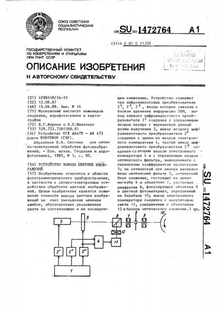 Устройство вывода цветных изображений (патент 1472764)