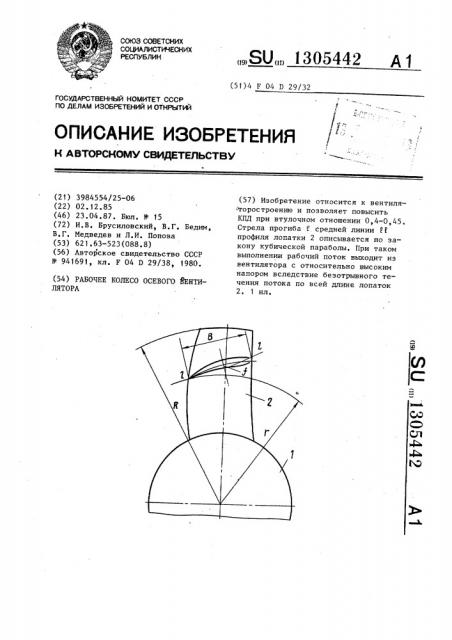 Рабочее колесо осевого вентилятора (патент 1305442)