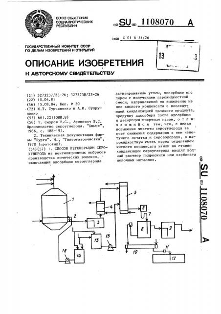 Способ регенерации сероуглерода (патент 1108070)