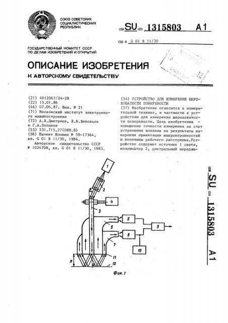 Устройство для измерения шероховатости поверхности (патент 1315803)