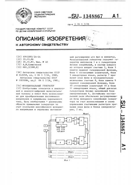 Функциональный генератор (патент 1348867)