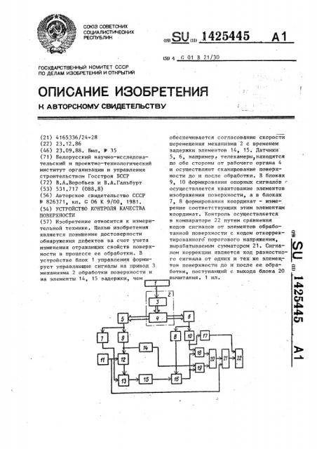 Устройство контроля качества поверхности (патент 1425445)