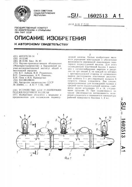 Устройство для гипотермии поджелудочной железы (патент 1602513)