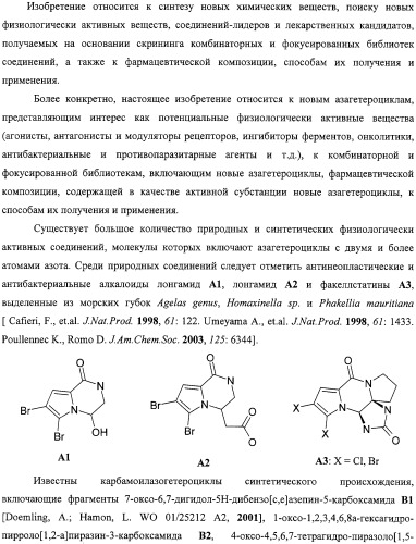 Азагетероциклы, комбинаторная библиотека, фокусированная библиотека, фармацевтическая композиция и способ получения (варианты) (патент 2318818)