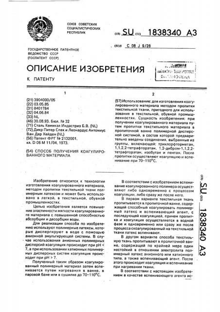 Способ получения коагулированного материала (патент 1838340)