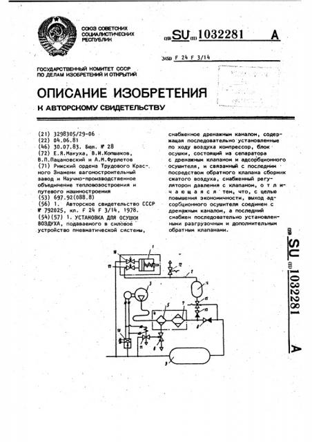 Установка для осушки воздуха (патент 1032281)