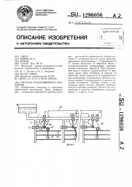 Система подпочвенного орошения (патент 1296056)