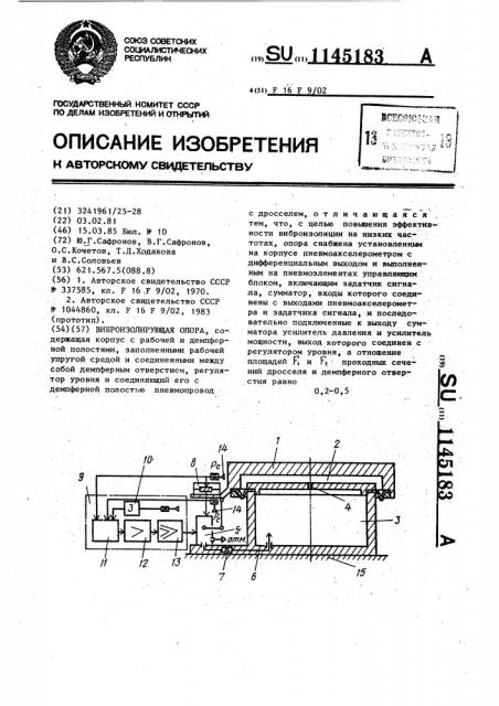 Виброизолирующая опора (патент 1145183)