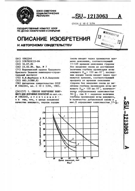 Способ получения вяжущего для дорожных покрытий (патент 1213063)