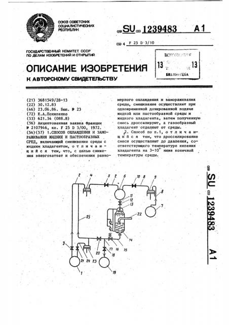 Способ охлаждения и замораживания жидких и пастообразных сред (патент 1239483)