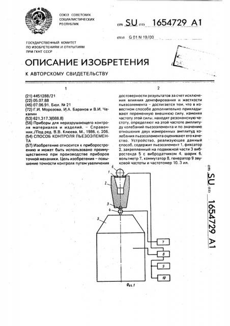 Способ контроля пьезоэлемента (патент 1654729)