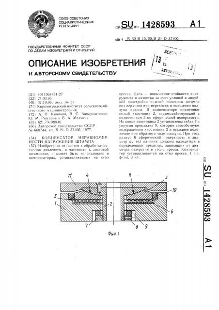 Компенсатор неравномерности нагружения штампа (патент 1428593)