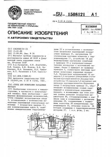Стенд для испытания карданных передач (патент 1508121)