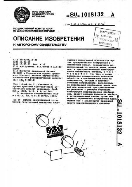 Способ некогерентной оптической спектральной обработки изображения шероховатой поверхности (патент 1018132)