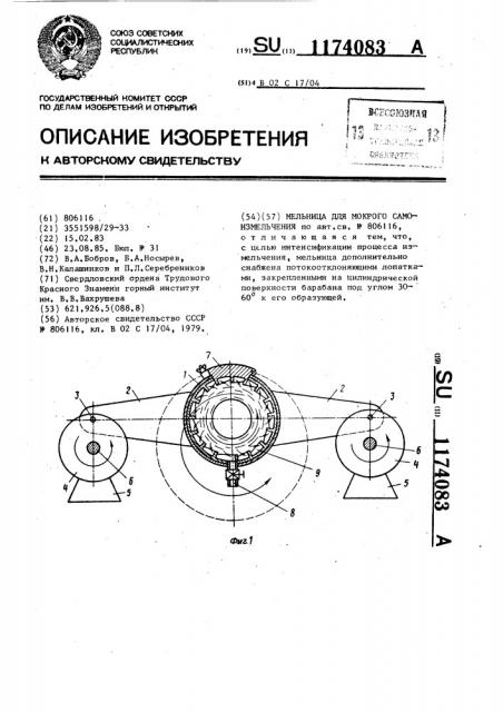 Мельница для мокрого самоизмельчения (патент 1174083)