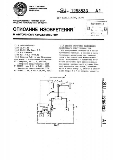 Способ настройки моментного вентильного электродвигателя (патент 1288833)