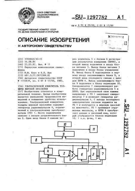 Ультразвуковой измеритель толщины жировой прослойки (патент 1297782)