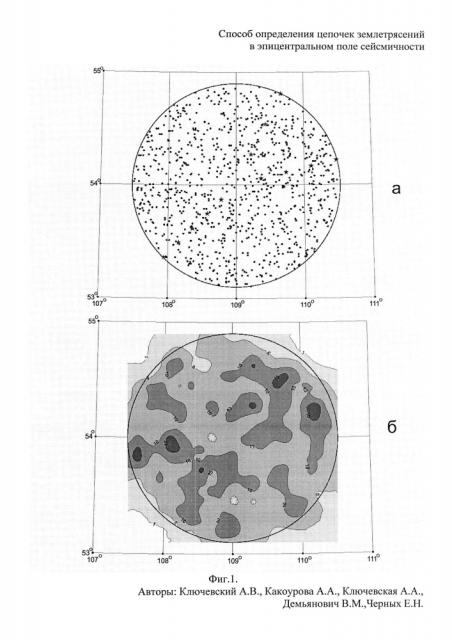 Способ определения цепочек землетрясений в эпицентральном поле сейсмичности (патент 2659334)