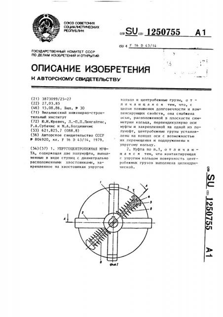 Упругоцентробежная муфта (патент 1250755)