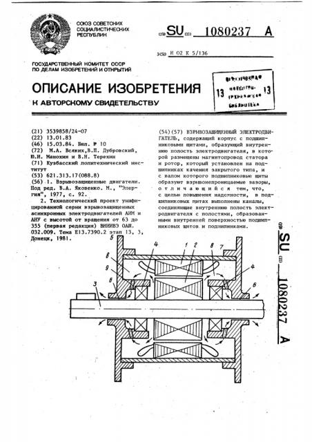 Взрывозащищенный электродвигатель (патент 1080237)