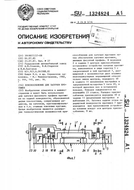 Приспособление для заточки протяжек (патент 1324824)