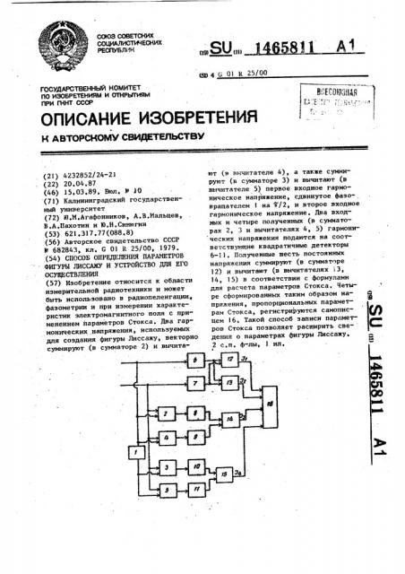 Способ определения параметров фигуры лиссажу и устройство для его осуществления (патент 1465811)