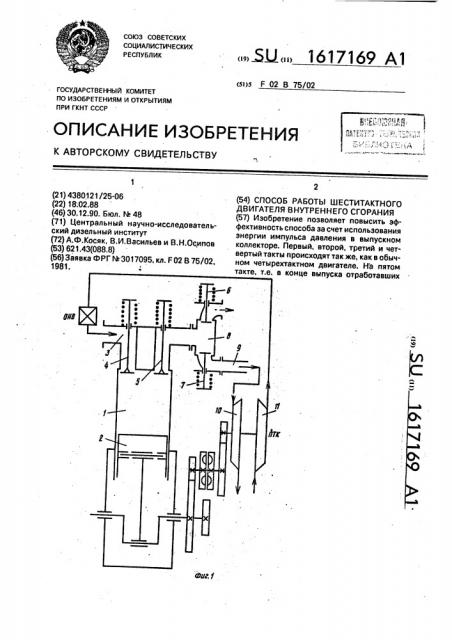 Способ работы шеститактного двигателя внутреннего сгорания (патент 1617169)