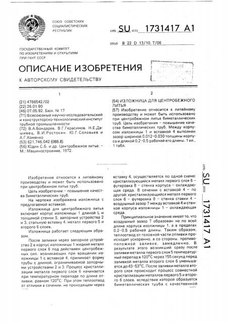 Изложница для центробежного литья (патент 1731417)