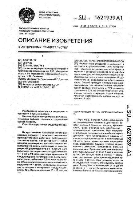 Способ лечения пневмомикозов (патент 1621939)