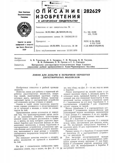 Первичной обработки двухстворчатых моллюсков (патент 282629)
