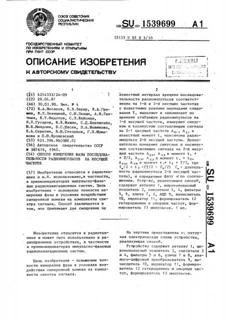 Способ измерения фазы последовательности радиоимпульсов на несущей частоте (патент 1539699)