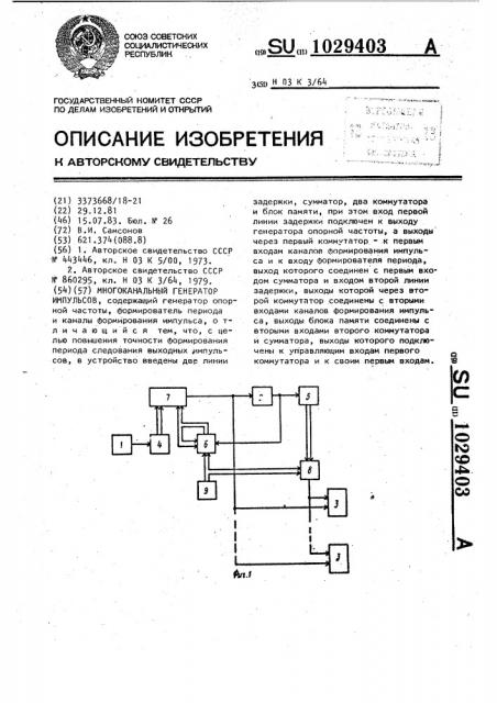 Многоканальный генератор импульсов (патент 1029403)