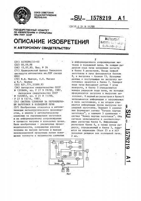 Система слежения за перемещением заготовок в кольцевой печи (патент 1578219)