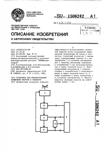 Установка для преобразования солнечной энергии в тепловую (патент 1506242)