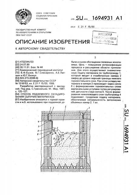Способ подземного складирования сыпучих материалов (патент 1694931)
