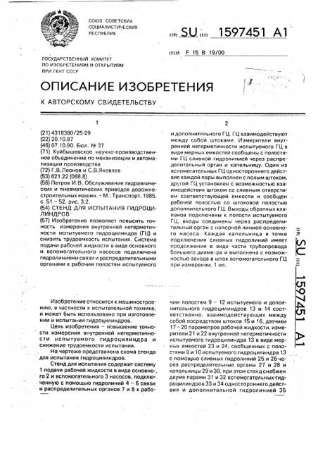 Стенд для испытания гидроцилиндров (патент 1597451)