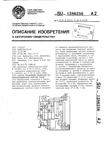 Способ управления процессом моноэтаноламиновой очистки газов (патент 1386256)