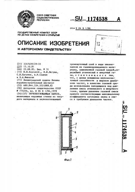Звукопоглощающая панель (патент 1174538)