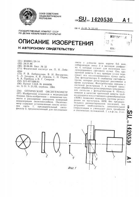 Оптический оксигемометр (патент 1420530)