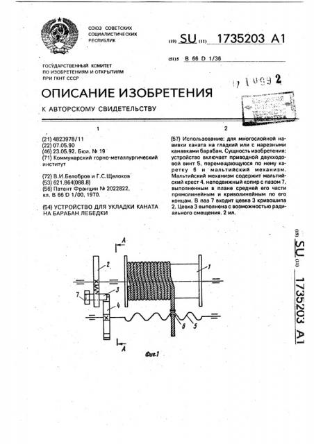 Устройство для укладки каната на барабан лебедки (патент 1735203)