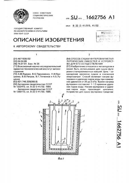 Способ сушки футеровки металлургических емкостей и устройство для его осуществления (патент 1662756)