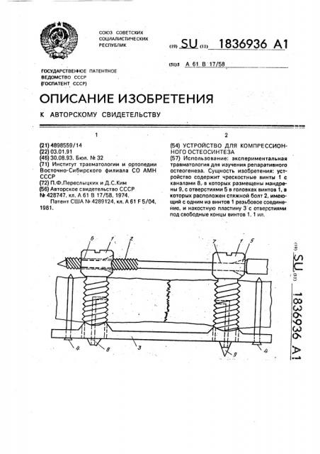 Устройство для компрессионного остеосинтеза (патент 1836936)