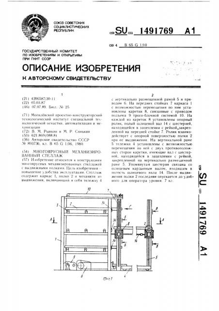 Многоярусный механизированный стеллаж (патент 1491769)