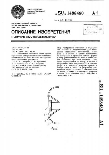 Шайба к винту для остеосинтеза (патент 1498480)