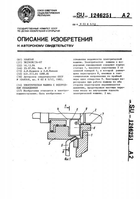 Электрическая машина с водородным охлаждением (патент 1246251)
