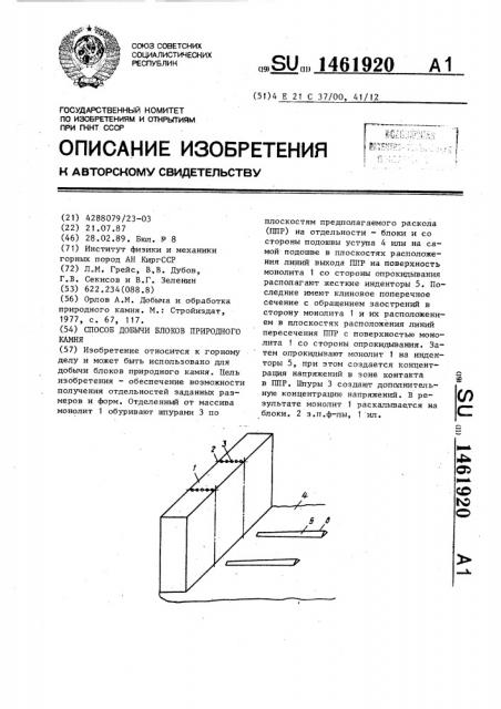 Способ добычи блоков природного камня (патент 1461920)