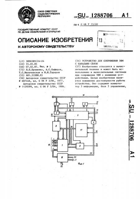 Устройство для сопряжения эвм с каналами связи (патент 1288706)