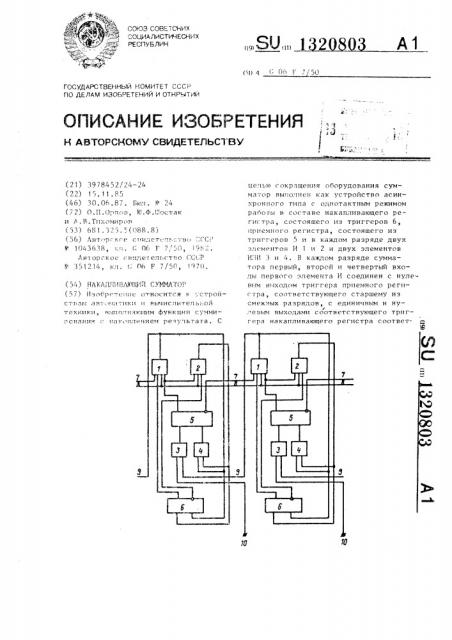 Накапливающий сумматор (патент 1320803)