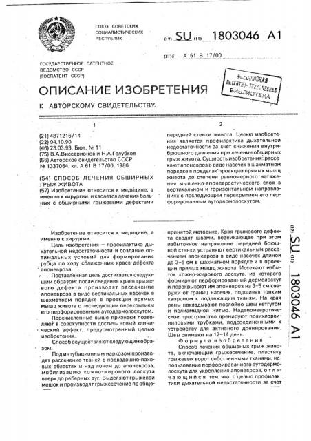 Способ лечения обширных грыж живота (патент 1803046)